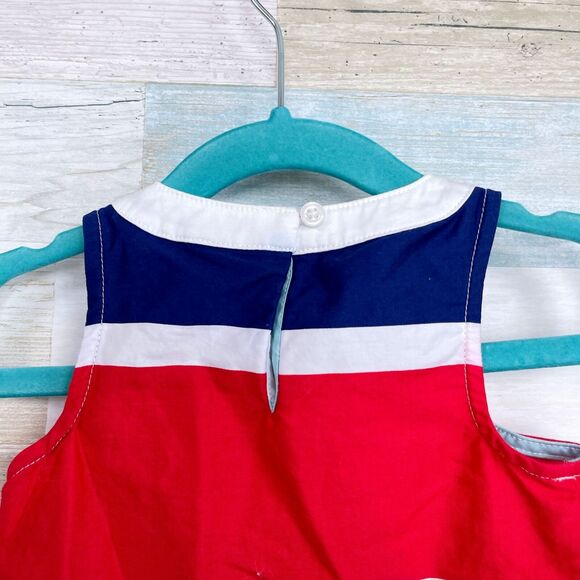 Janie & Jack Striped Split Neck Top Blue Red White Bow Baby Girl 6-12 Month - Picture 4 of 6
